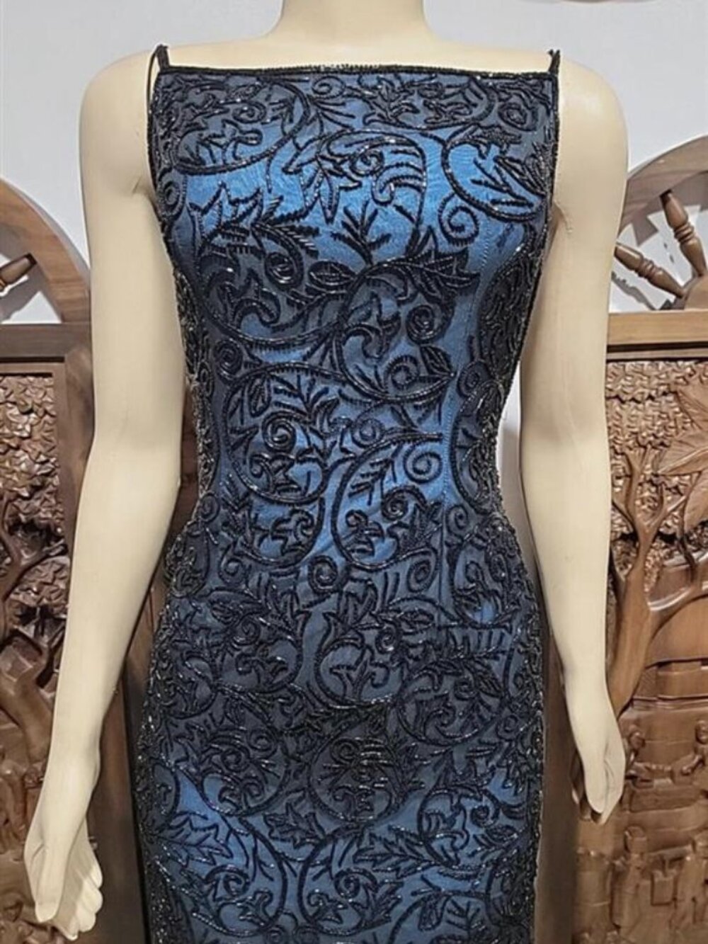 Cache Blue Black Lace Silk Overlay Maxi Dress Size S - Picture 6 of 9